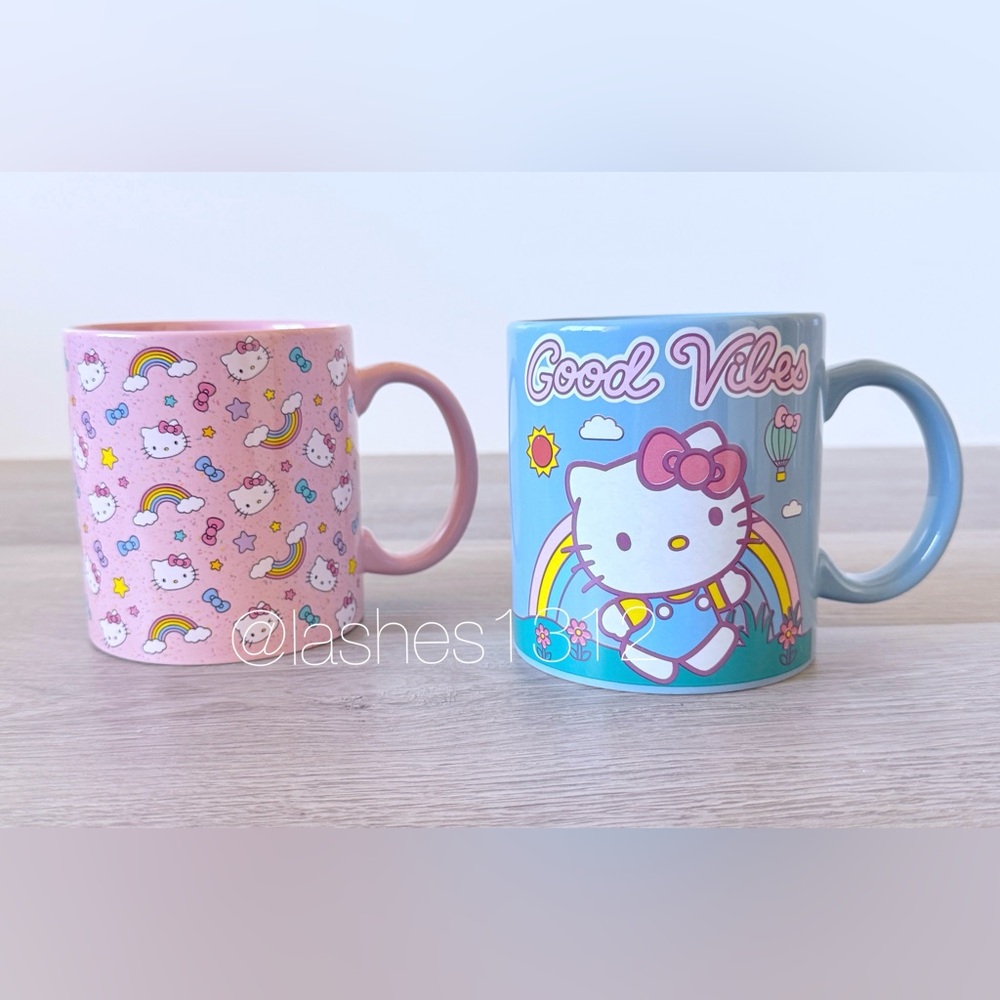 SANRIO Set of 2 Hello Kitty Rainbow Mugs 20oz - Pink & Blue